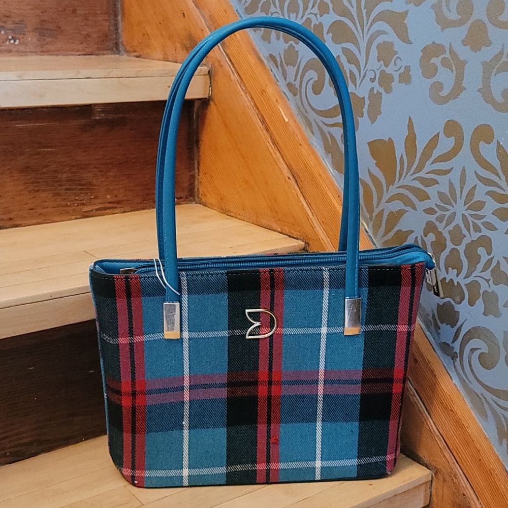 Teal plaid purse